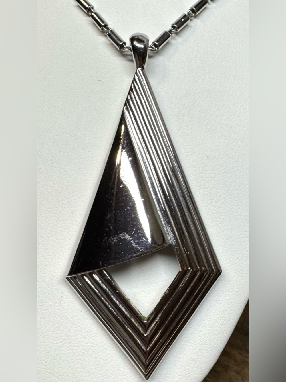 Monet Silver Tone Geometric Pendant Necklace Long Statement - Picture 5 of 7